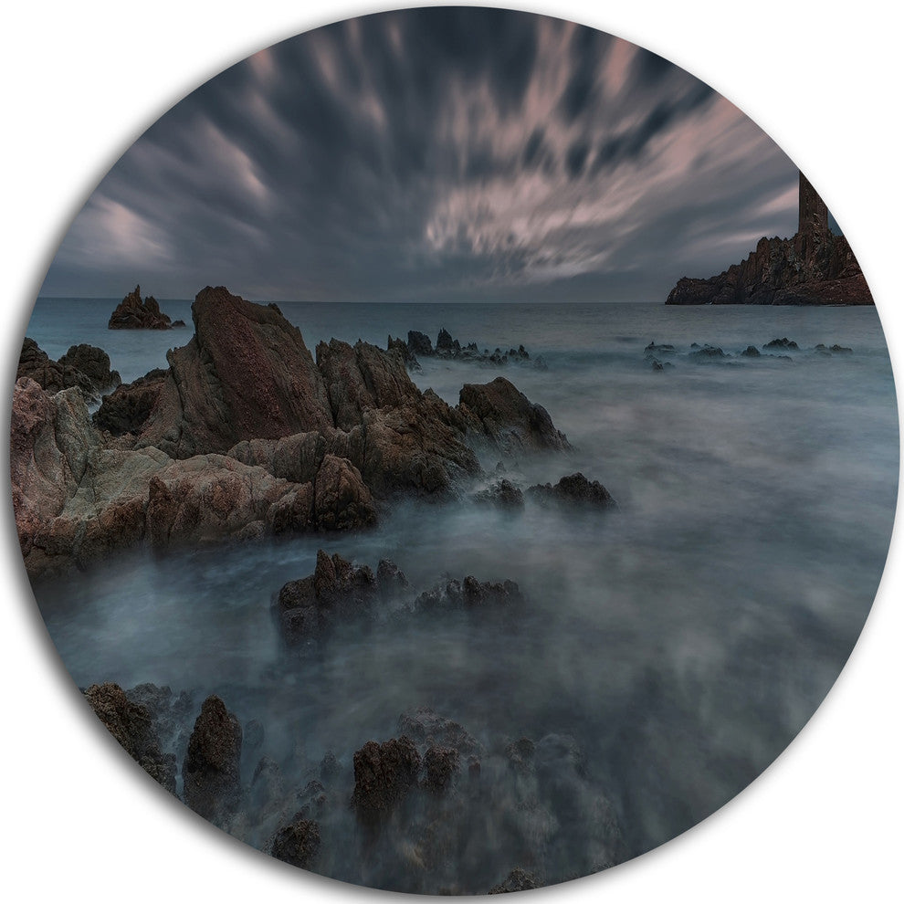 French Riviera Coastline, Landscape Photography Disc Metal Artwork, 11"