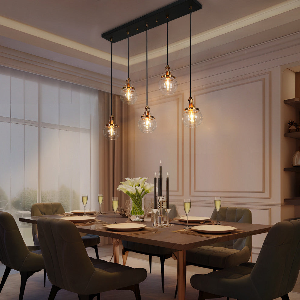 LNC 6-Light Matte Black and Polished Gold Modern Kitchen Island Light, Cluster