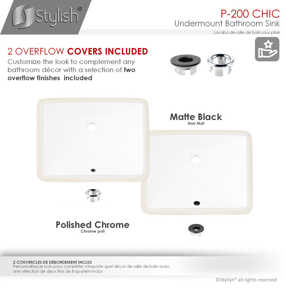 STYLISH 20" Porcelain Rectangular Undermount Bathroom Sink with Overflow