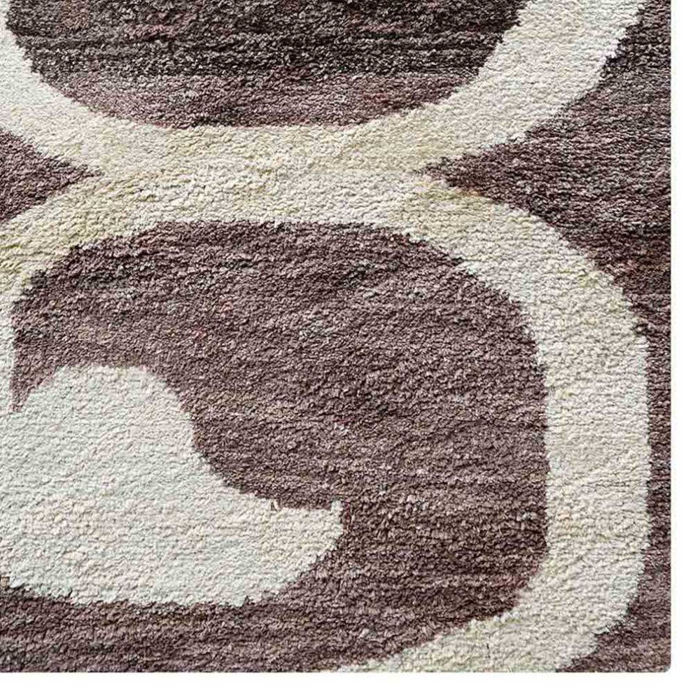Hand Knotted Silk Area Rug Contemporary Brown Beige