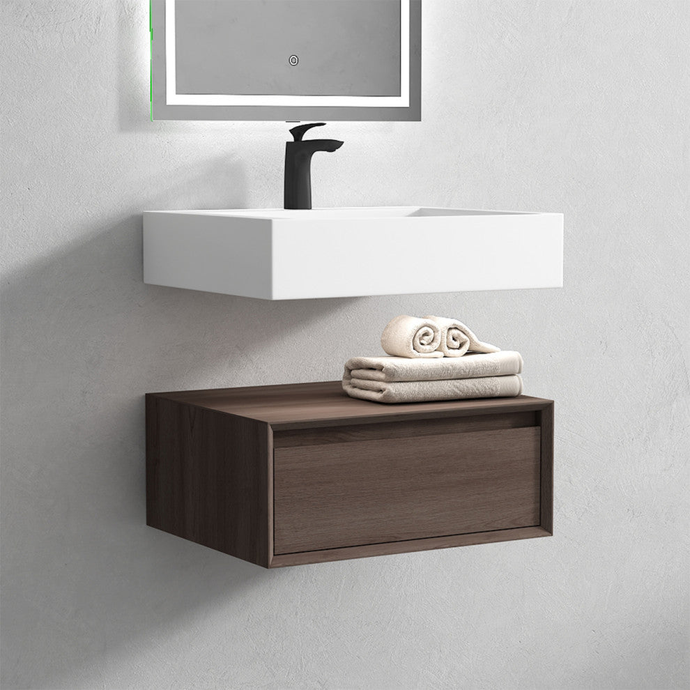 Alysa 24" Floating Bath Vanity, Acrylic Sink/Single Faucet Hole, Red Oak