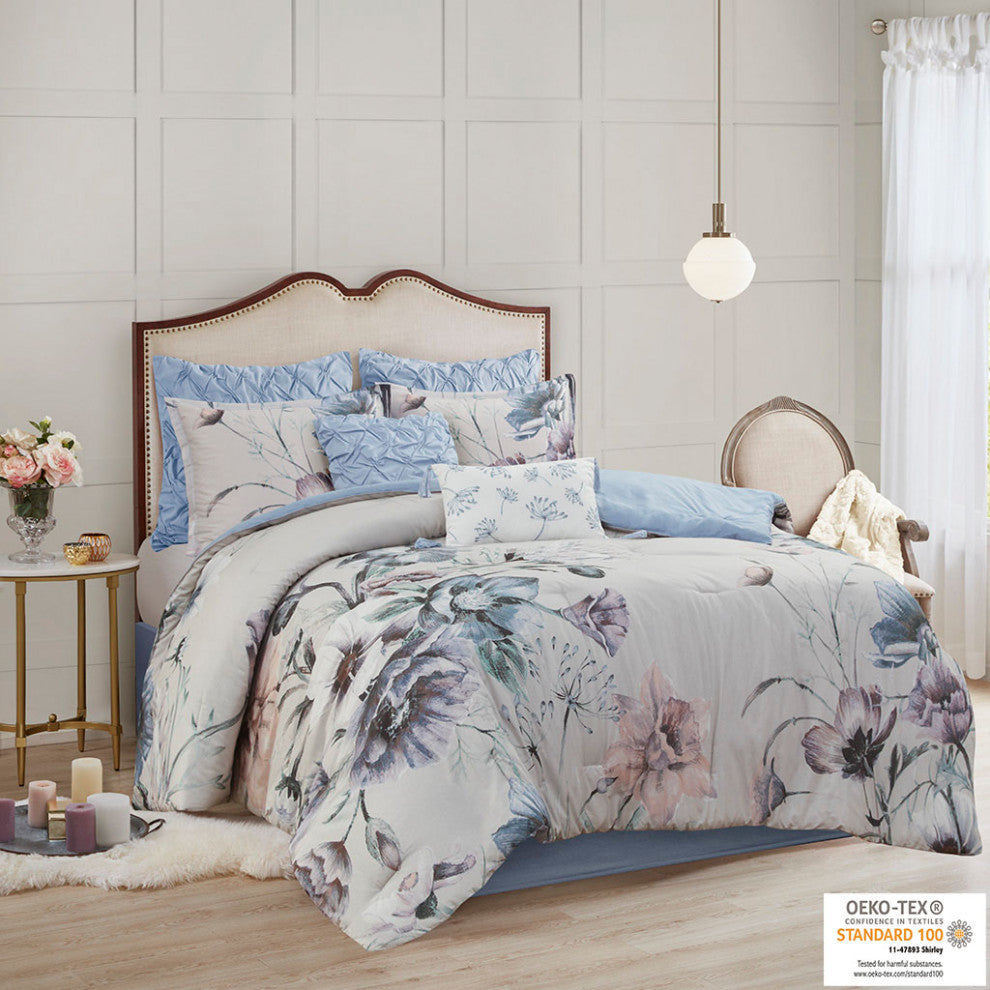 Madison Park Cassandra Shabby Chic Floral Cotton Comforter Set, Blue