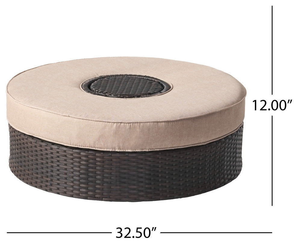 GDF Studio 4-Piece Riviera Otranto Patio Semicircular Sectional, Cushions, Textured Beige, Ice Bucket Center Ottoman