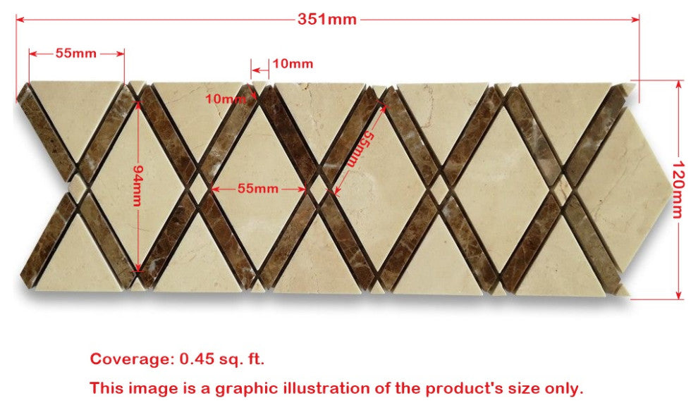 Crema Marfil Marble Lattice Diamond Mosaic Border Listello Tile Polish, 1 sheet