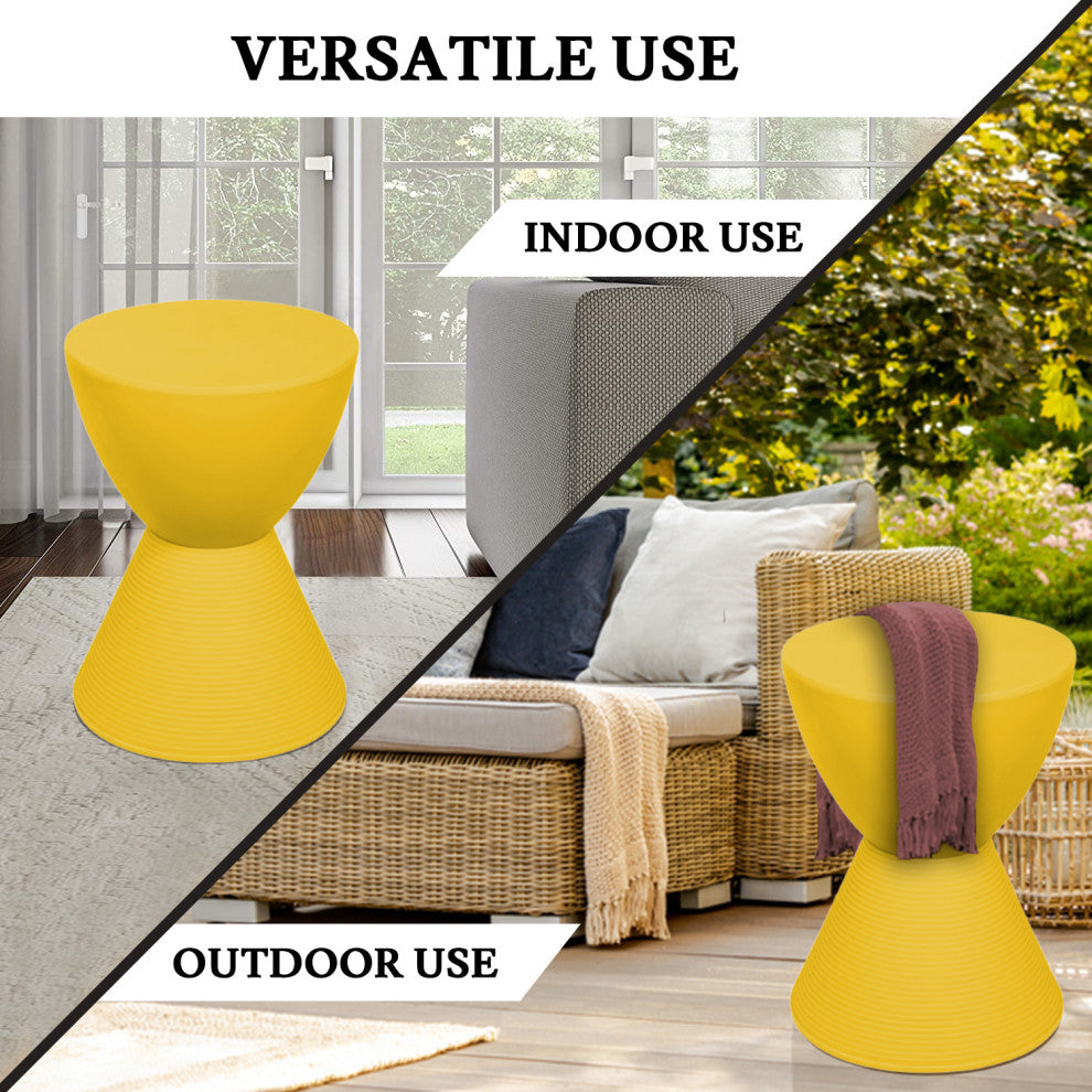 Round Side Table in ABS Plastic Ribbed Design End Table with Removable Lid, Yellow