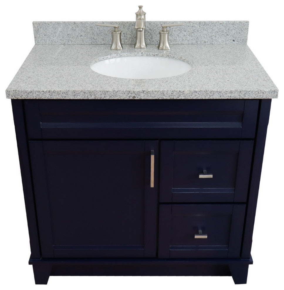 37" Single Sink Vanity, Blue Finish With Gray Granite