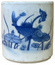 Chinese Distressed White Porcelain Blue Fishes Graphic Holder Vase Hws1845