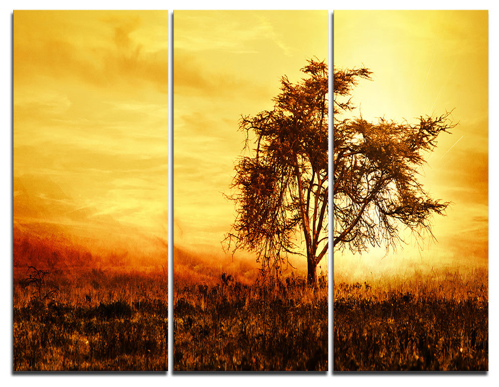 "African Tree Silhouette" Photo Canvas Art Print, 3 Panels, 36"x28"