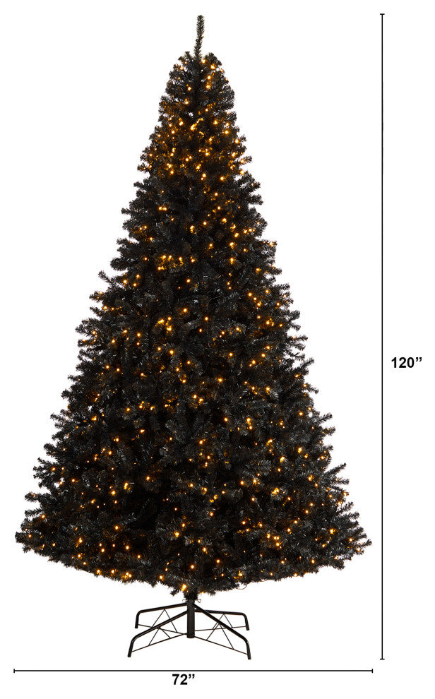 10' Black Artificial Christmas Tree With 950 Clear LED Lights and 3056 Tips