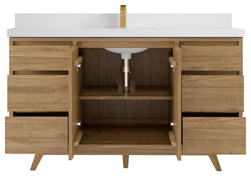 Madison  Teak 60 Single Bathroom Vanity Golden Teak 2" White Quartz