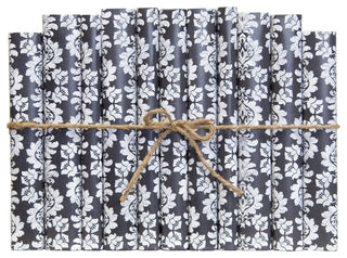 Decorative Books - Slate Damask Paper Wrapped Book Bundle - 1 foot of Grey Books