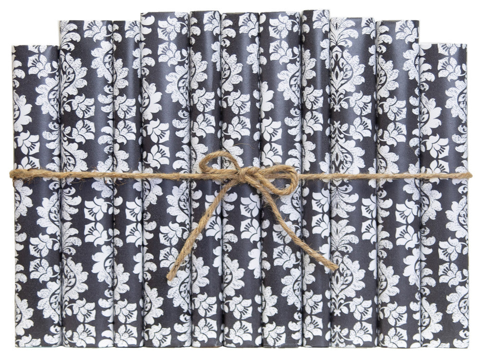 Decorative Books - Slate Damask Paper Wrapped Book Bundle - 1 foot of Grey Books