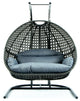 LeisureMod Wicker Hanging Double Egg Swing Chair, Charcoal Blue