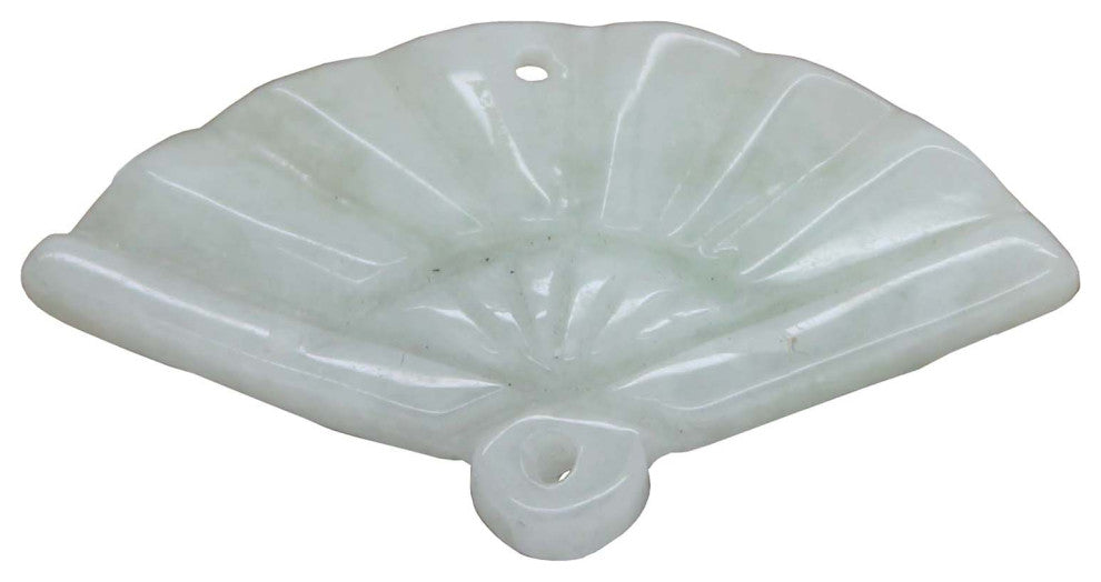 Detail Chinese Hand Carved Natural Jade Fish On Fan Lucky Feng Shui Pendant