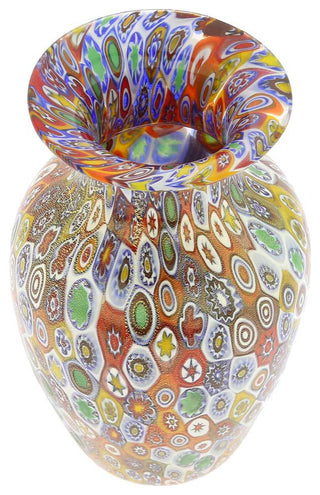 GlassOfVenice Murano Glass Golden Quilt Millefiori Urn Vase