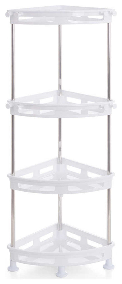 P. Nova 4-Tier Wall Mounted Corner Shower Cabinet for Bathroom & Kitchen (White)