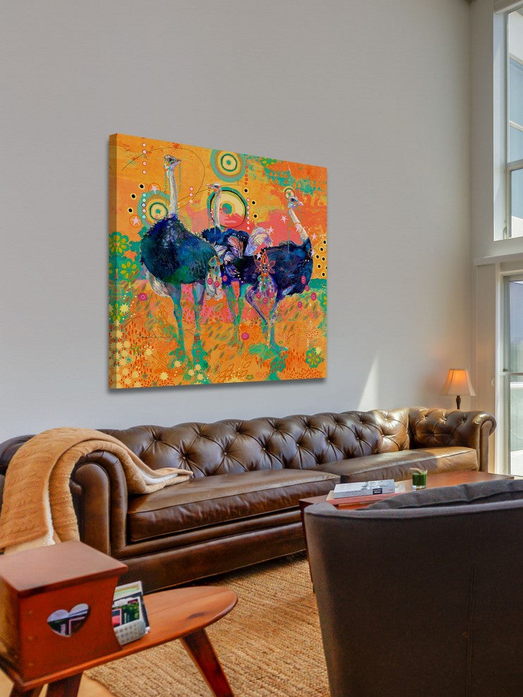 "Three Ostrich" Painting Print on Canvas by Evelia
