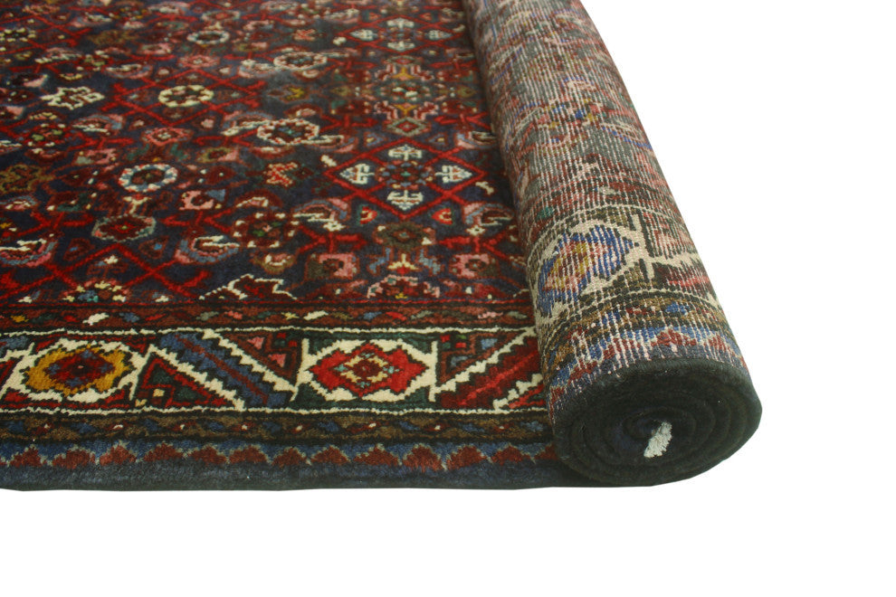 Fine Vintage Distressed Santos Blue/Ivory Runner, 3'4x10'0