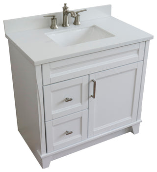 37" Single Sink Vanity, White Finish With White Engineered Stone Top