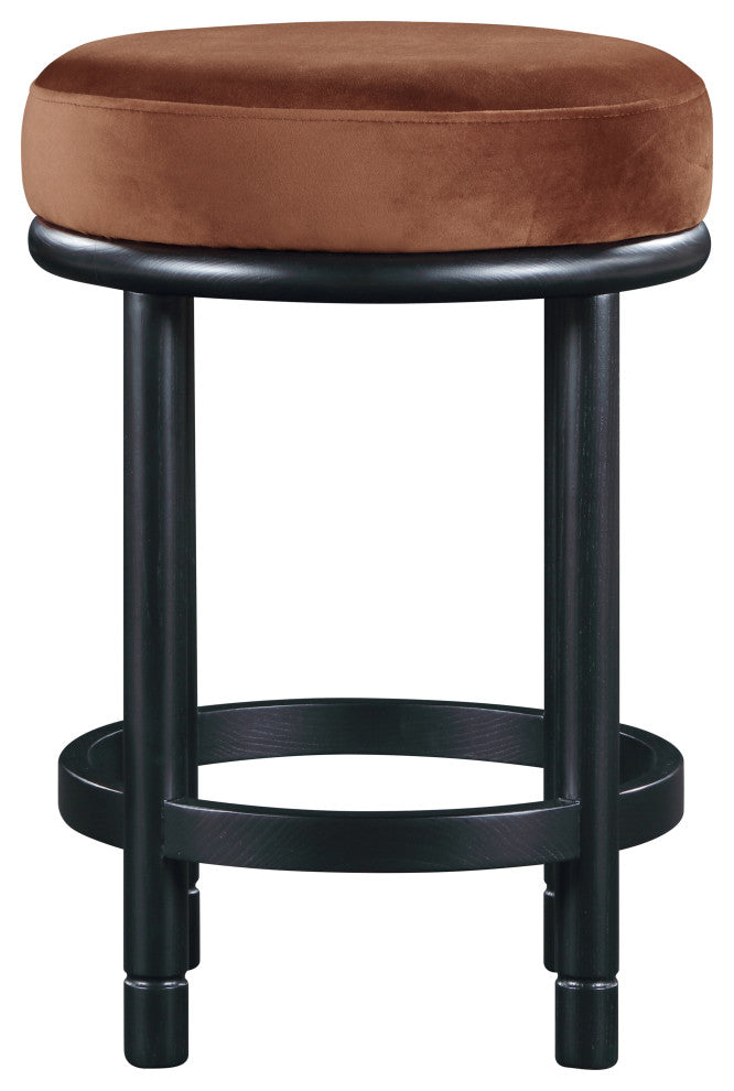 Monette Upholstered Bar and Counter Stool, Cognac, Velvet, Black Finish