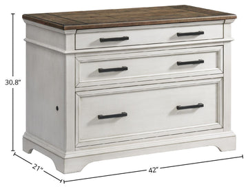 Drake 42" Wide Lateral File Cabinet, Rustic White and French Oak