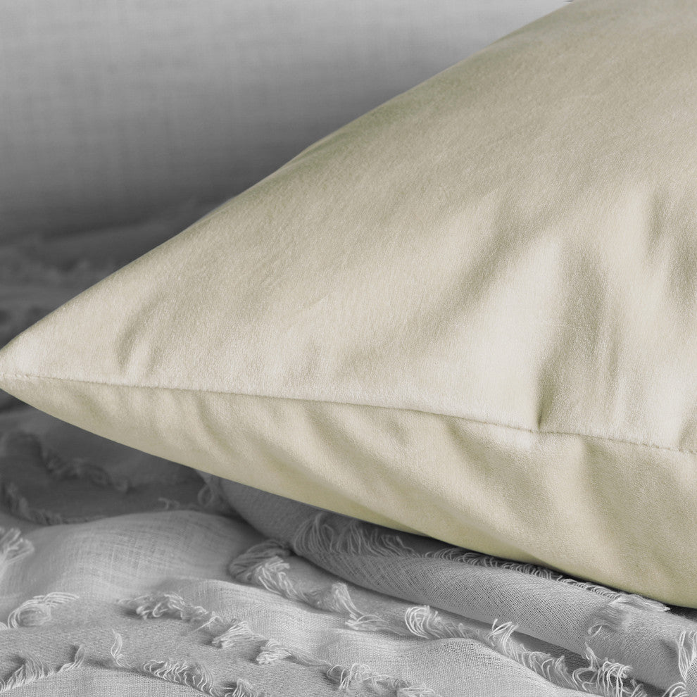 Heritage Plush Velvet Cushion Cover Pair, Au Lait Creme, 18w X 18l