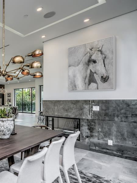 "Gray Elegant Horse" Floater Framed Painting Print on Canvas, 16"x16"