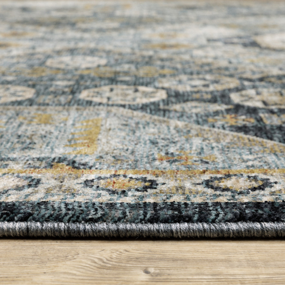 Augustus Tribal Medallions Blue/ Gold Indoor Area Rug, Blue, 6'7"x9'6"