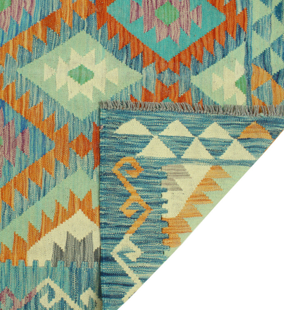 Sangat Kilim Theadore Rust/Light Green Rug, 4'2x5'7