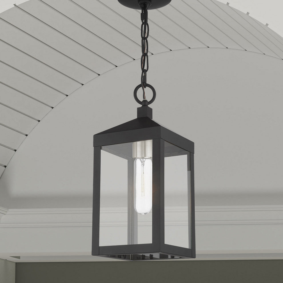 Livex Nyack 1 Light Black/Brushed Nickel Cluster Small Outdoor Pendant Lantern