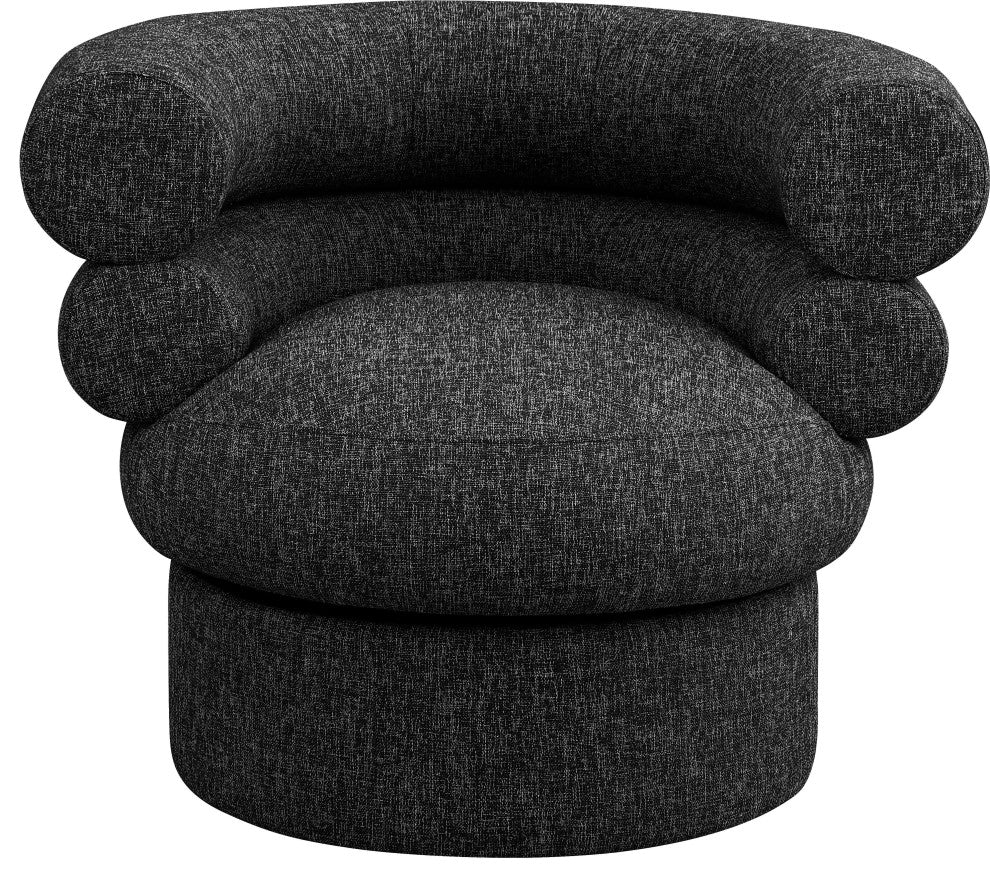 Valentina Linen Textured Fabric Upholstered Accent Swivel Chair, Black
