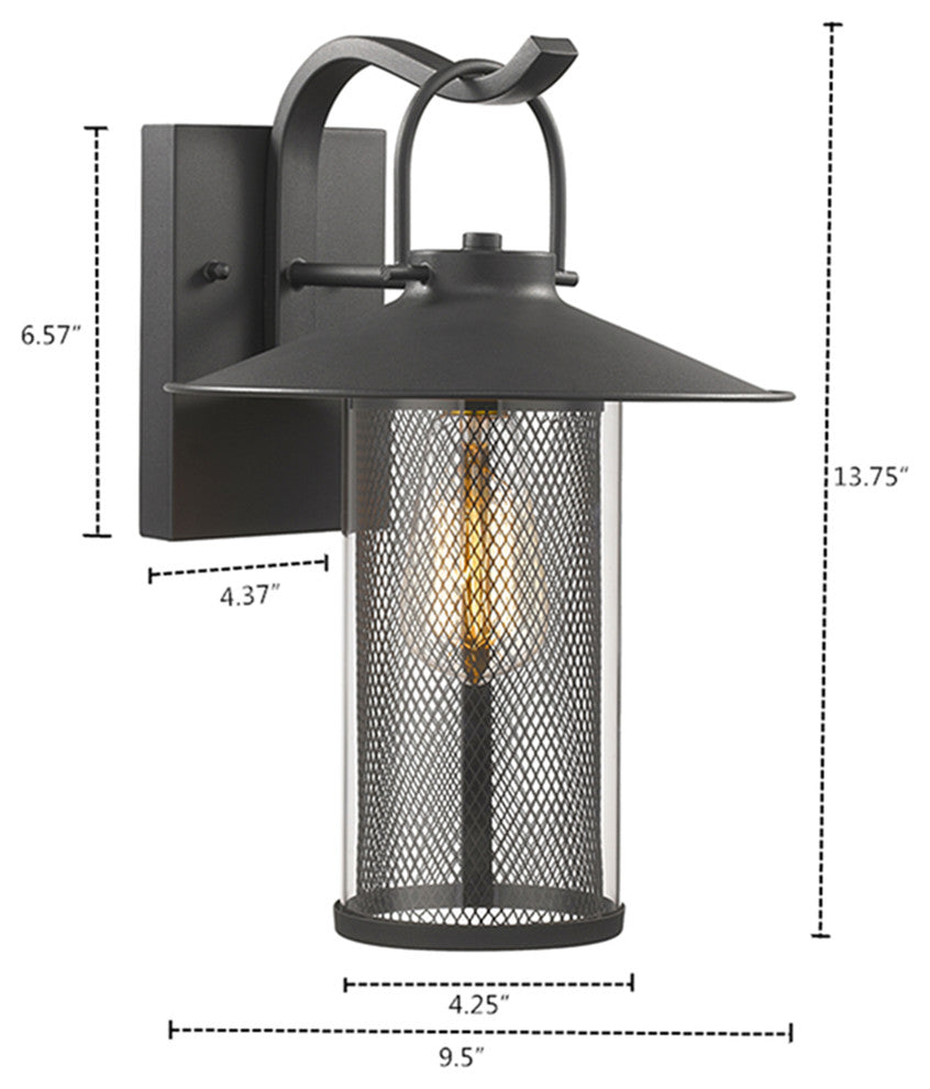 Elijah 1-Light Textured Black Outdoor Wall Sconce 14"