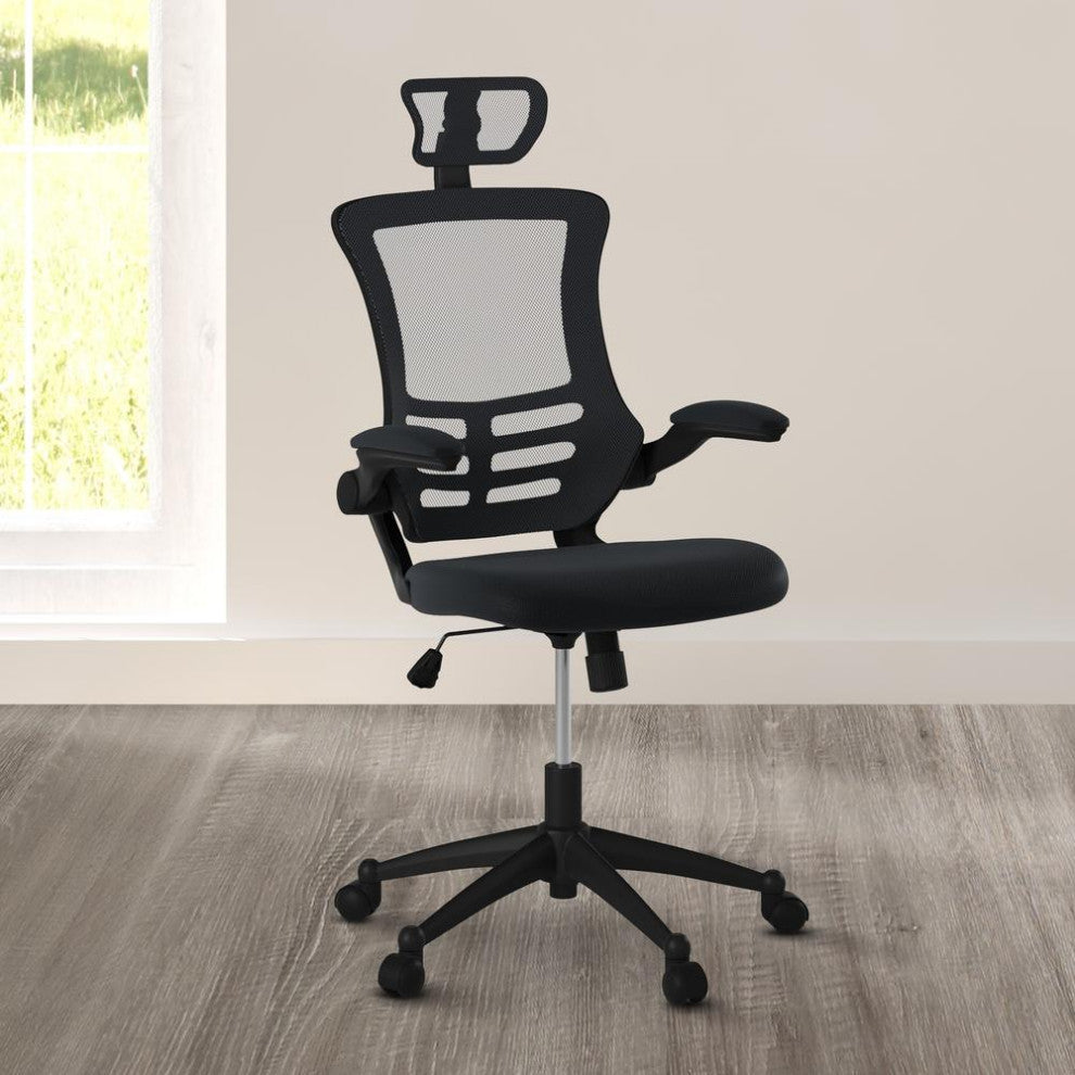 Modern High-Back Mesh Executive Office Chair With Headrest And Flip Up Arms