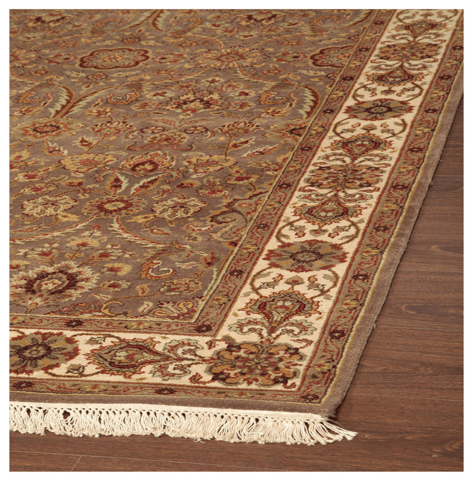 Agra Lucia Traditional Brown Floral Hand Knotted Wool Rug, 9'x12'