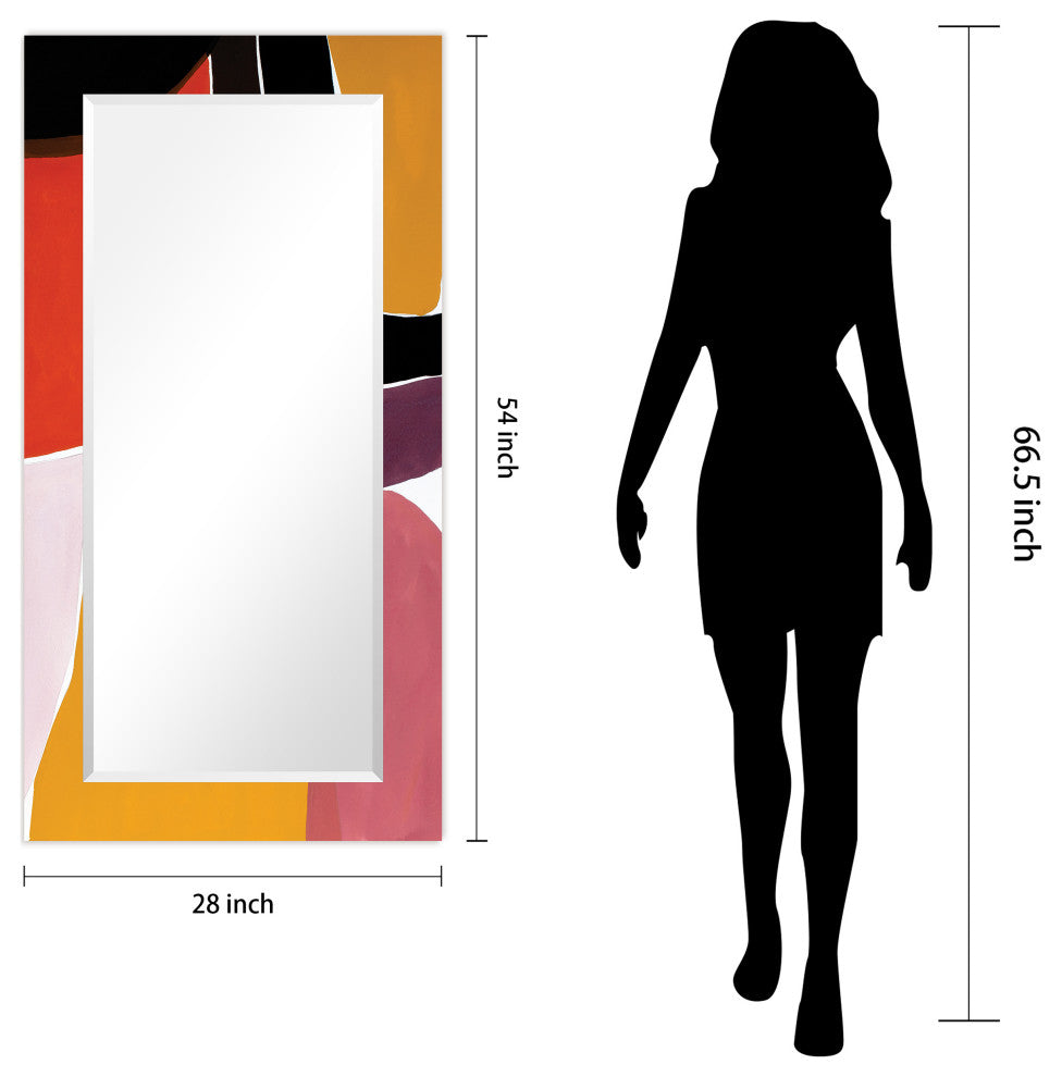 "Finale" Beveled Mirror on Printed Abstarct Tempered Art Glass, 54x28"
