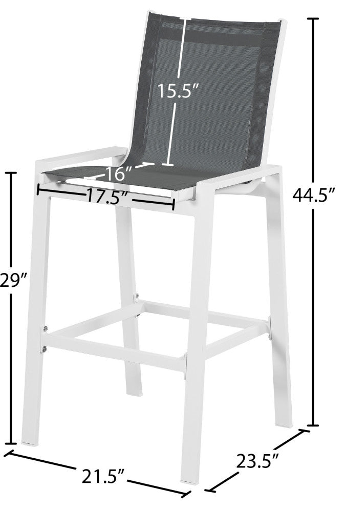 Nizuc Mesh Water Resistant Patio Aluminum Barstool (Set of 2), Gray, White Frame
