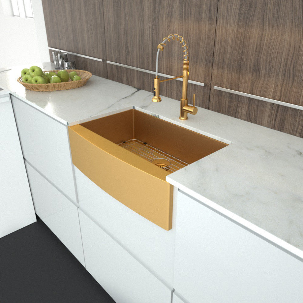 30" x 21" Gold Stainless Steel Single Bowl Farmhouse Apron Kitchen Sink