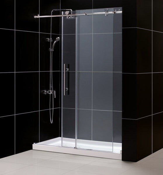 DreamLine Enigma-X Fully Frameless Sliding Shower Door, Brushed Stainless Steel