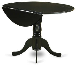 5Pc 42" Kitchen Table, Two 9"Drop Leaves, Four Chair, Pu Leather Color Black