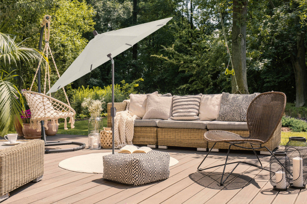 9' Round Push Tilt Market Umbrella, Antique Bronze frame, Sunbrella, Natural