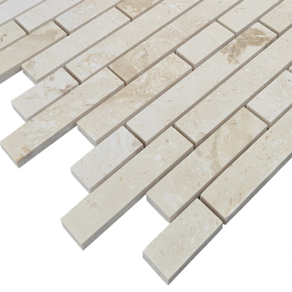 Shell Stone Limestone Stripe Liner on 12"x12" Mesh Mosaic Tile (10 sqft per box)