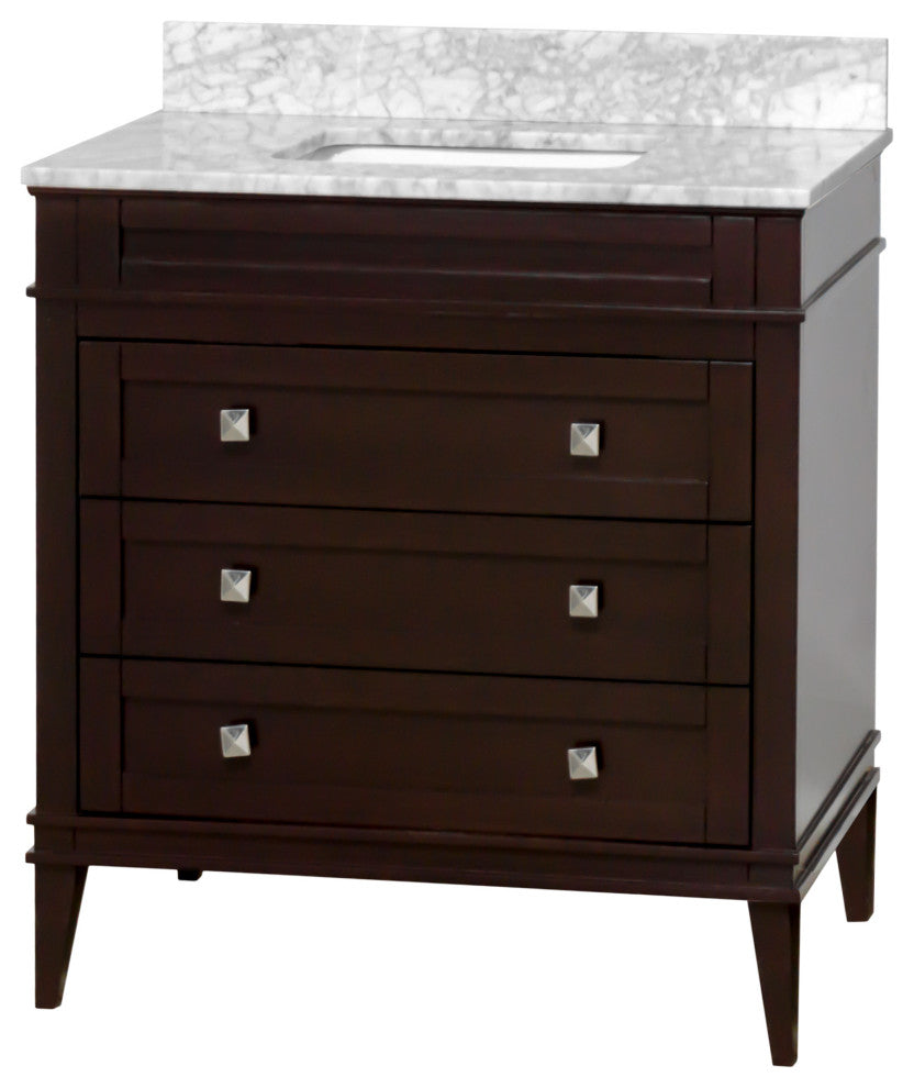 Eleanor 30" Bathroom Vanity, Chocolate, Carrara Marble Top