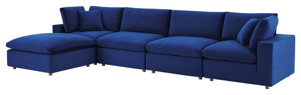 Sectional Sofa Set, Velvet, Blue Navy, Modern, Living Lounge Hotel Hospitality