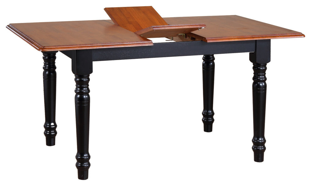 60" Rectangular Extendable Butterfly Leaf Dining Table, Cherry/Black Wood