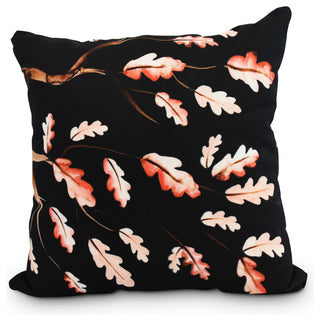 18" Wild Oak Branch Black Floral Print Decorative Throw Pillow