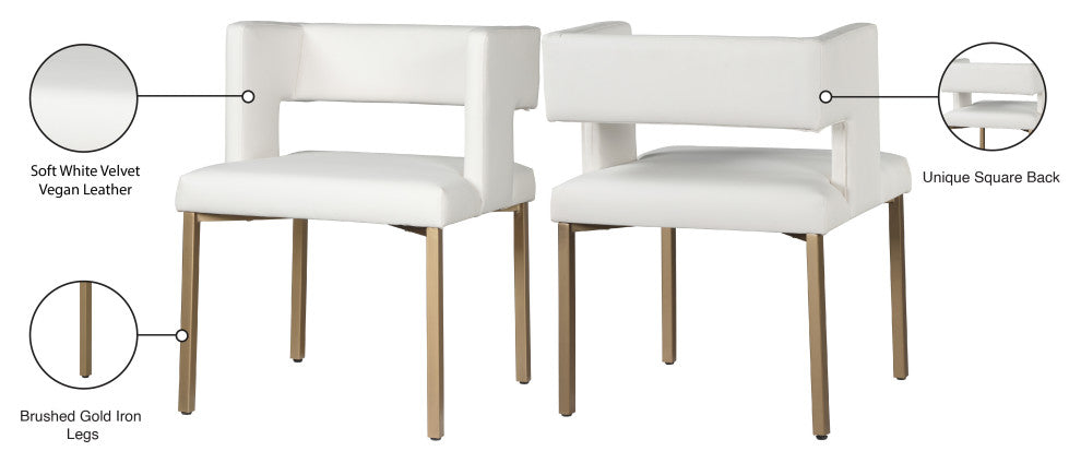 The Caleb Dining Chair, White and Brushed Gold, Faux Leather and Iron, Set of 2