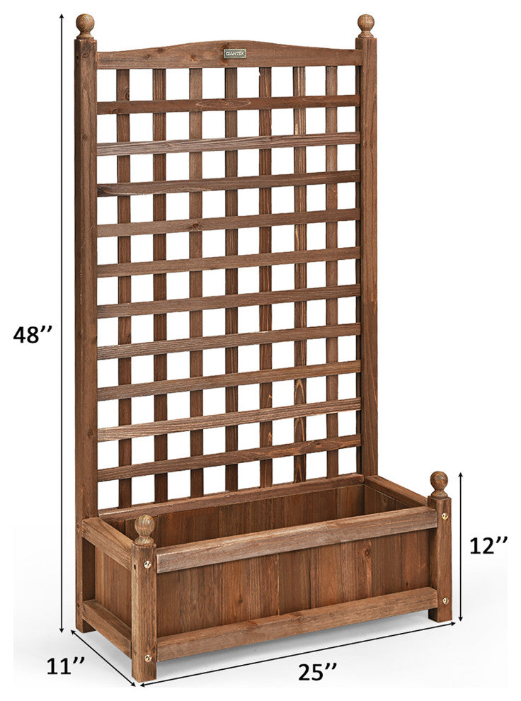 Costway 2 PCS Solid Wood Planter Box with Trellis Weather-Resistant 25"x11"x48"