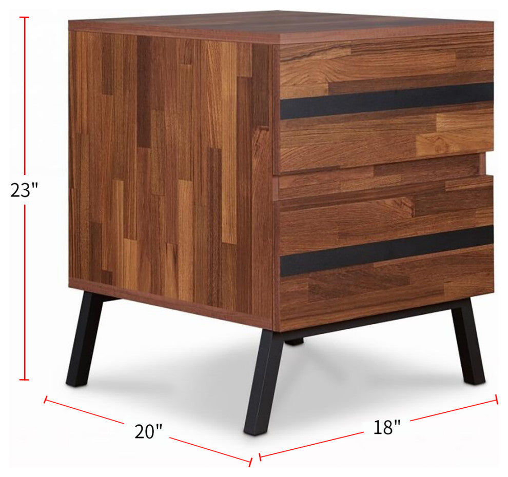 Wooden End Table with 2 Drawers, Walnut