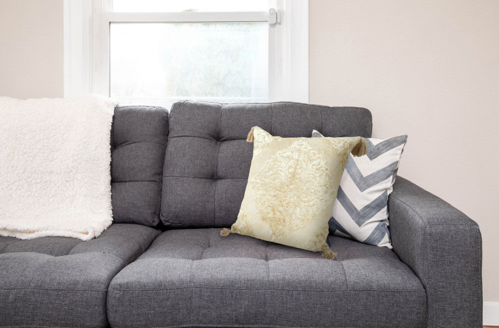 Beige Traditional Textured Medallion Throw Pillow, 20" X 20"