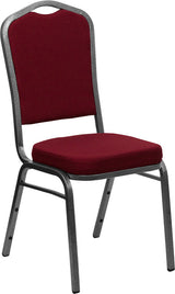 Crown Back Stacking Banquet Chair in Burgundy Fabric - Silver Vein Frame